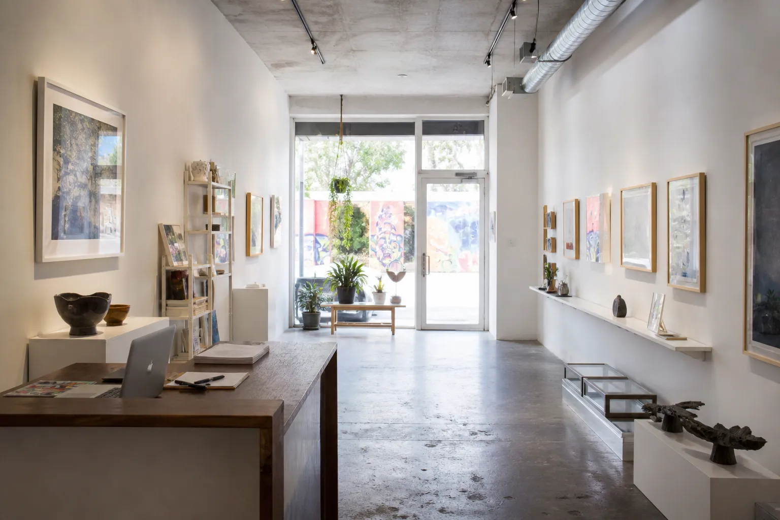Small Wynwood gallery interior with contemporary art and natural light