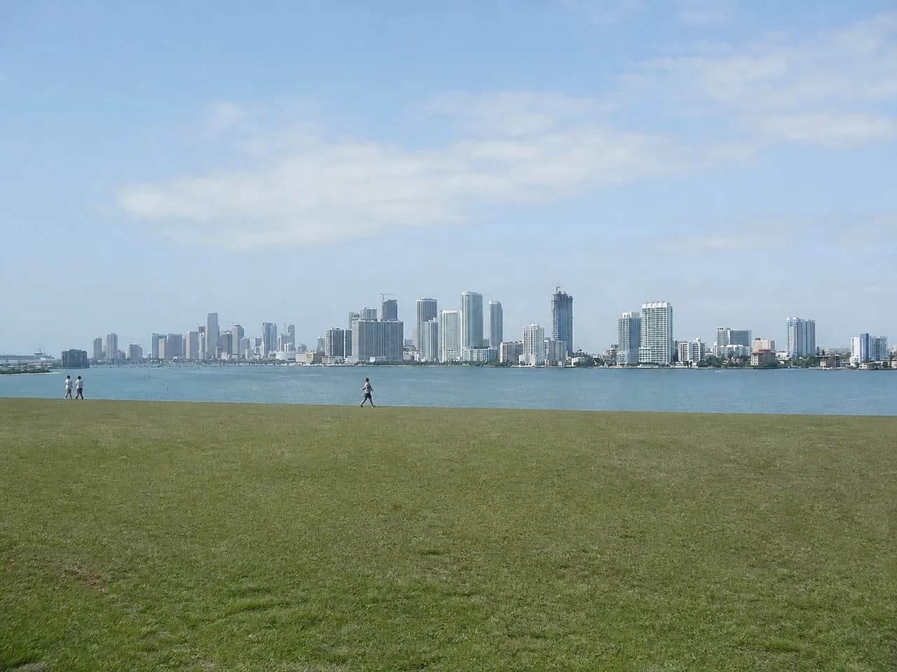 Open bayfront lawn in Miami in early morning light