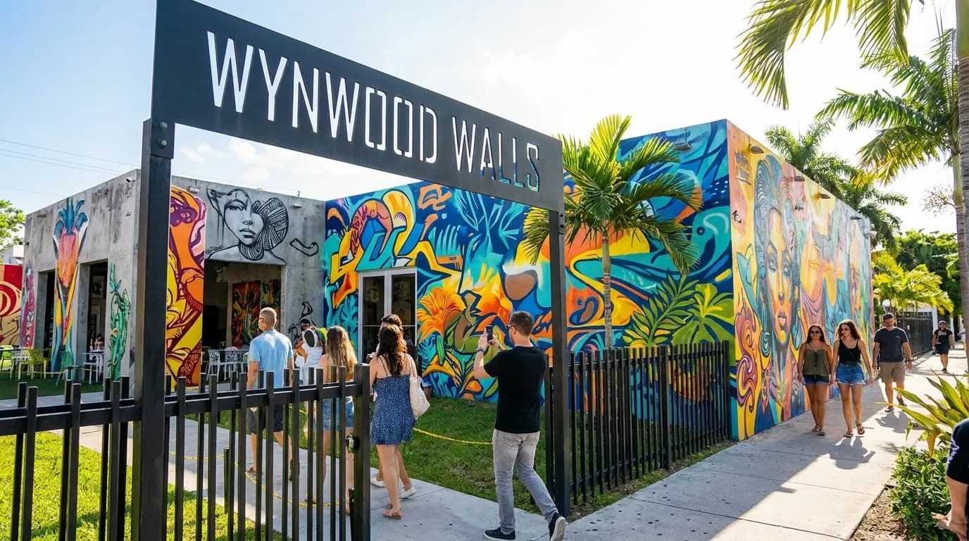 Bright murals and street art covering walls in Miami's Wynwood Arts District