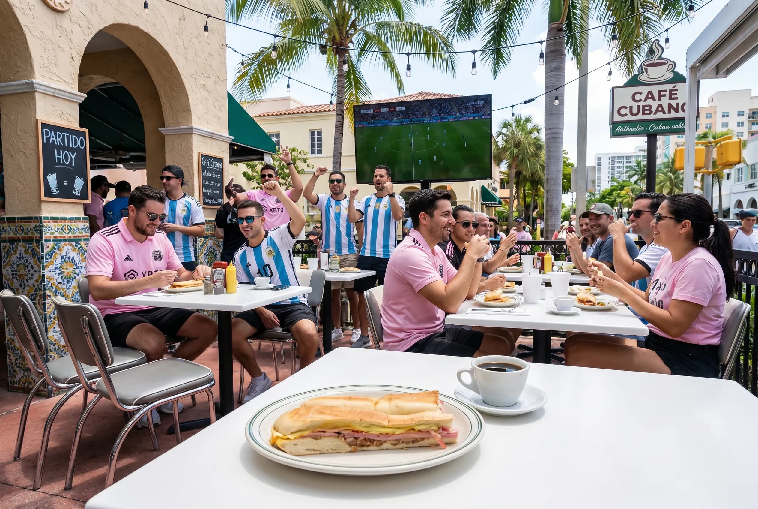 Bright World Cup match-day scene in Miami.