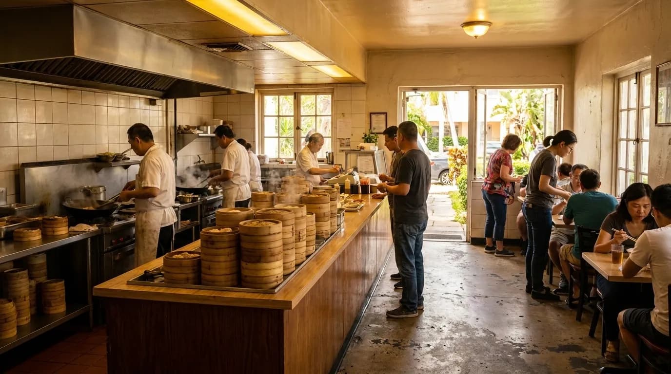 Interior of a contemporary Chinese restaurant with modern counter seating