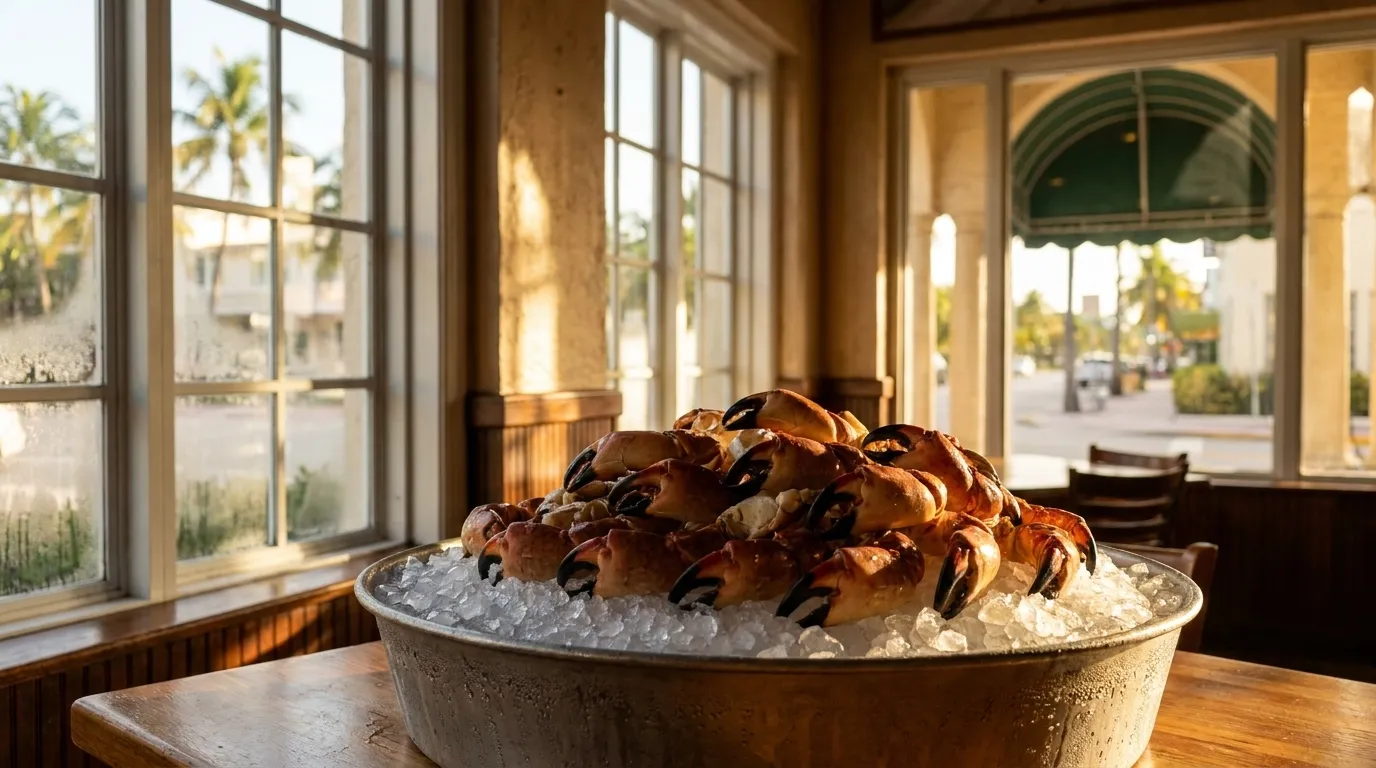 Stone crab claws on ice at Joe's Stone Crab in Miami Beach