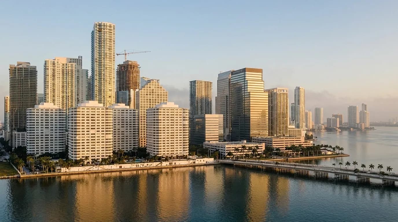 Brickell waterfront skyline at dusk in Miami