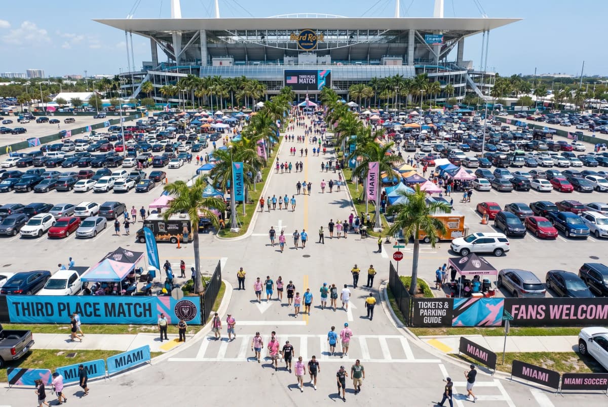 Bright World Cup match-day scene in Miami.