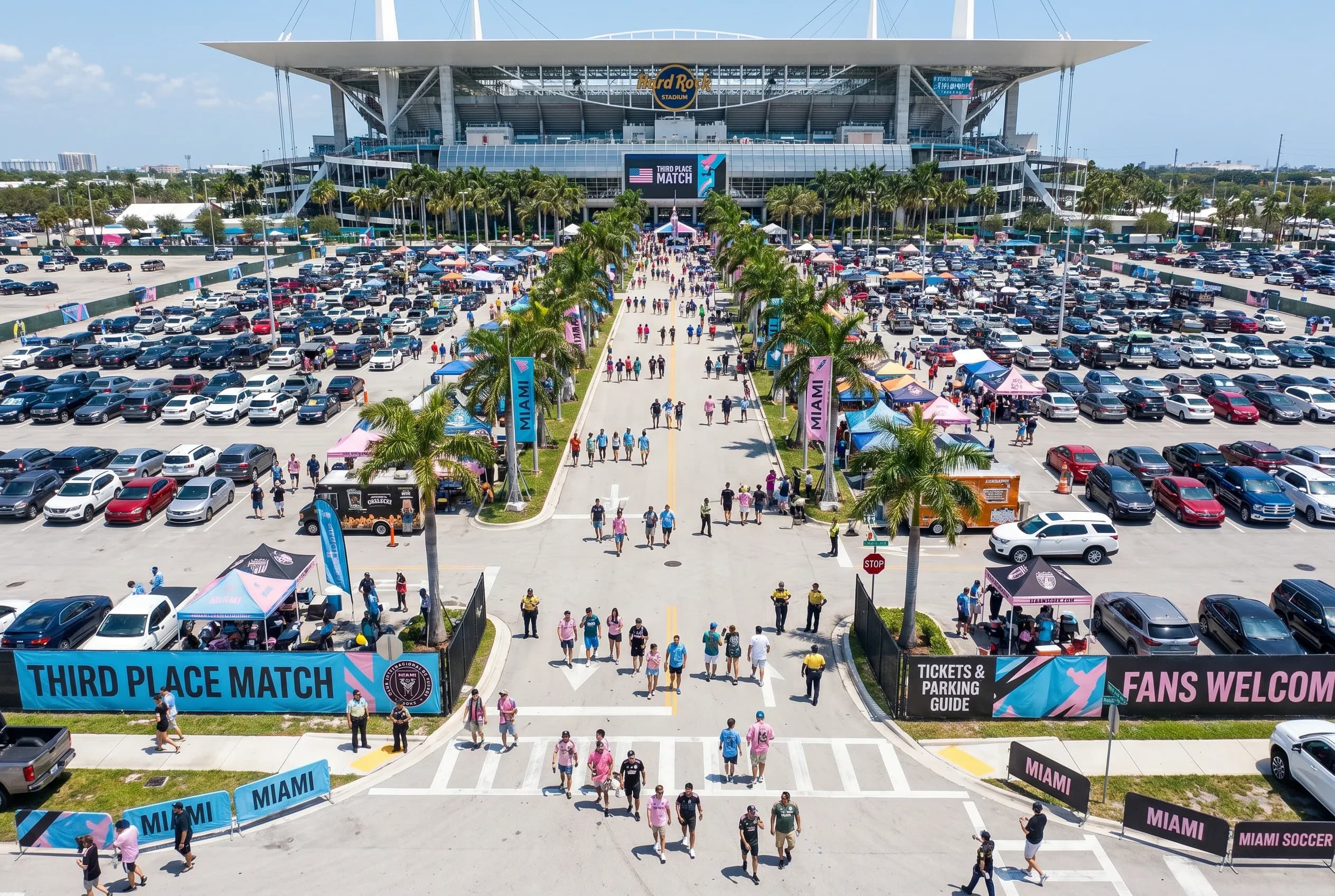 Bright World Cup match-day scene in Miami.