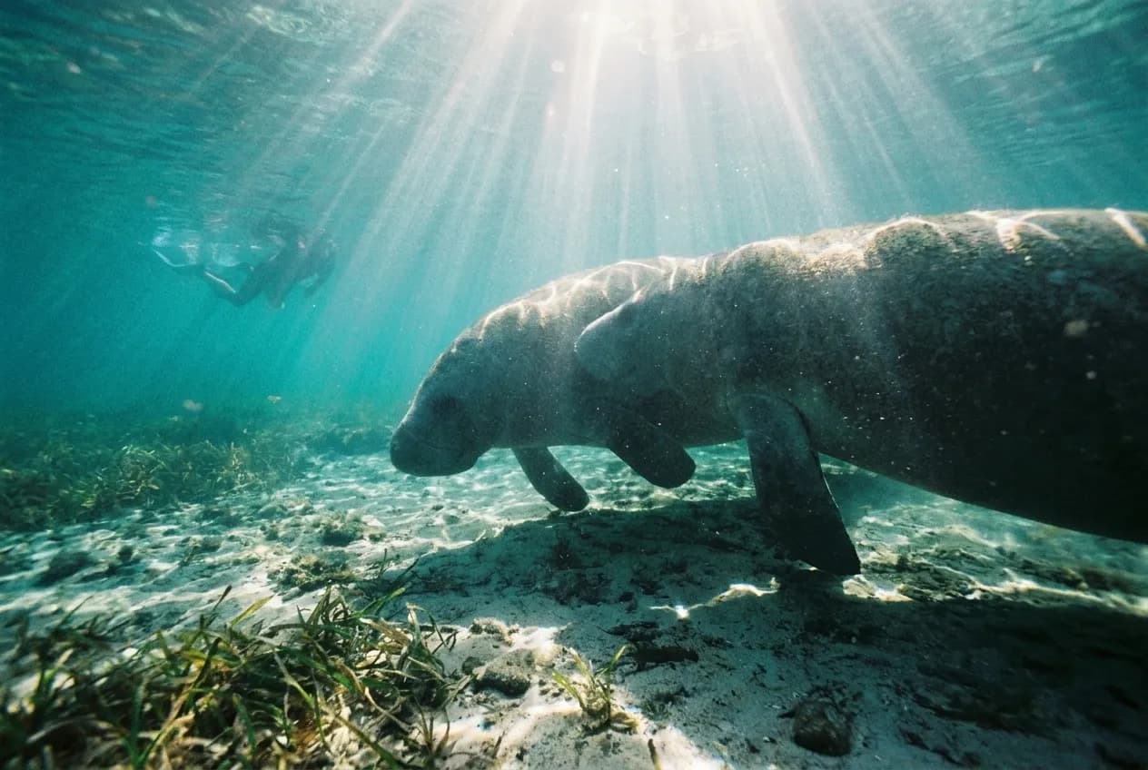 Sunlight through exceptionally clear water at a Florida spring