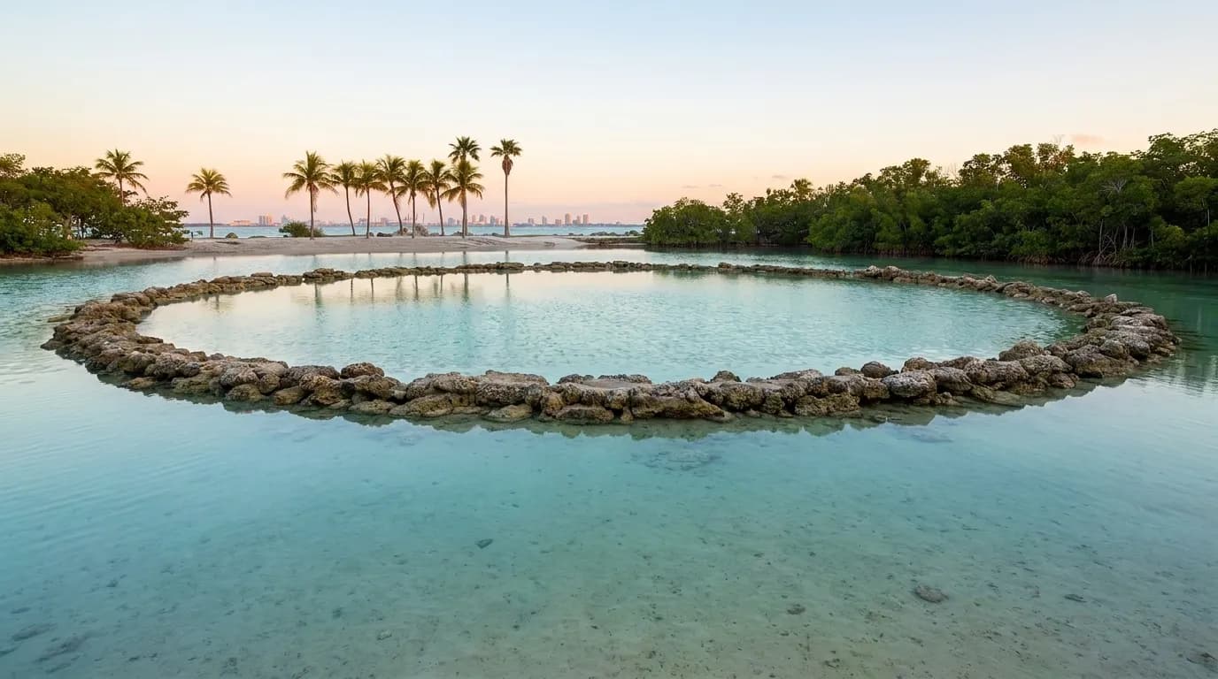 Matheson Hammock atoll pool with calm shallow water and mangroves