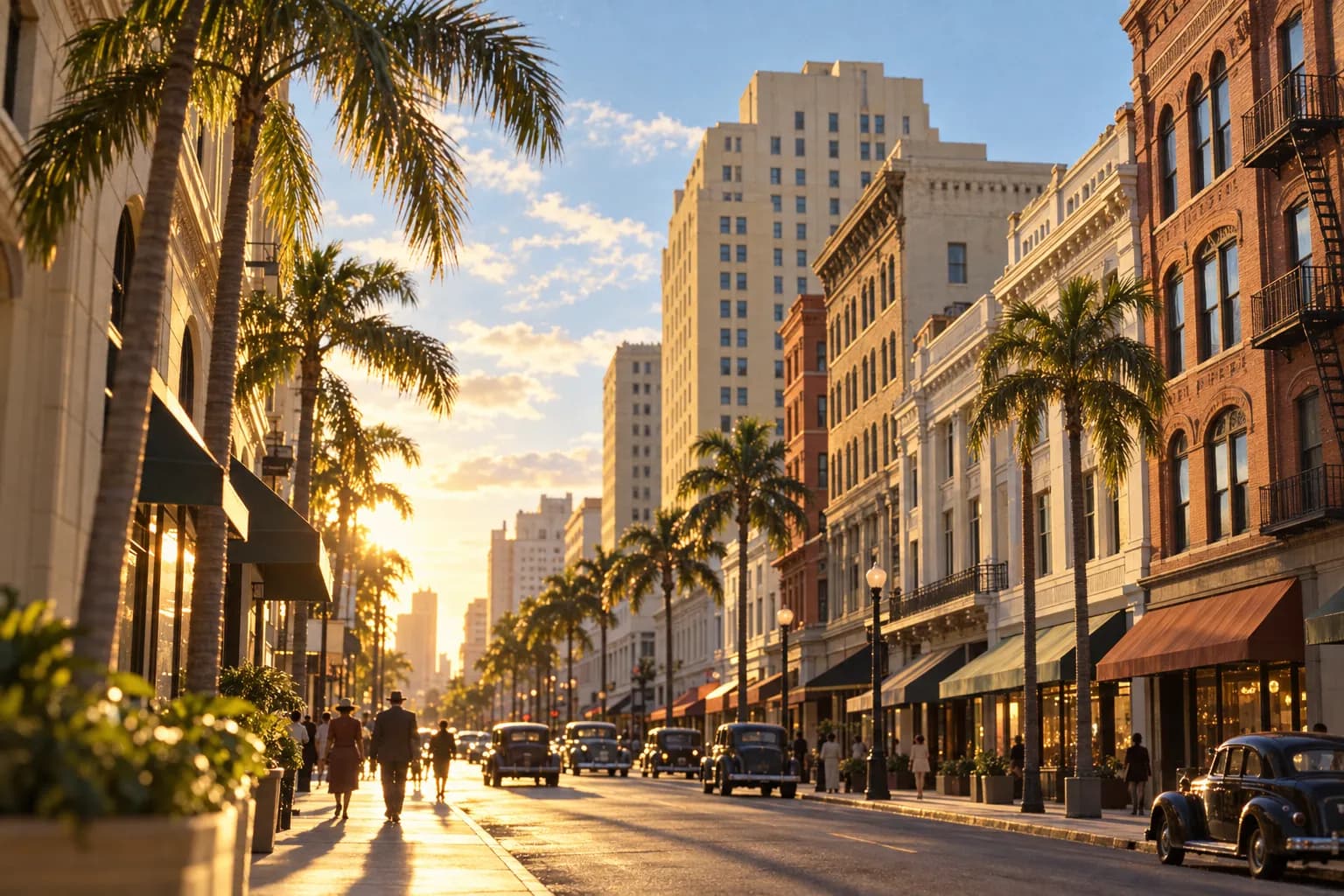 A historic commercial street in Downtown Miami