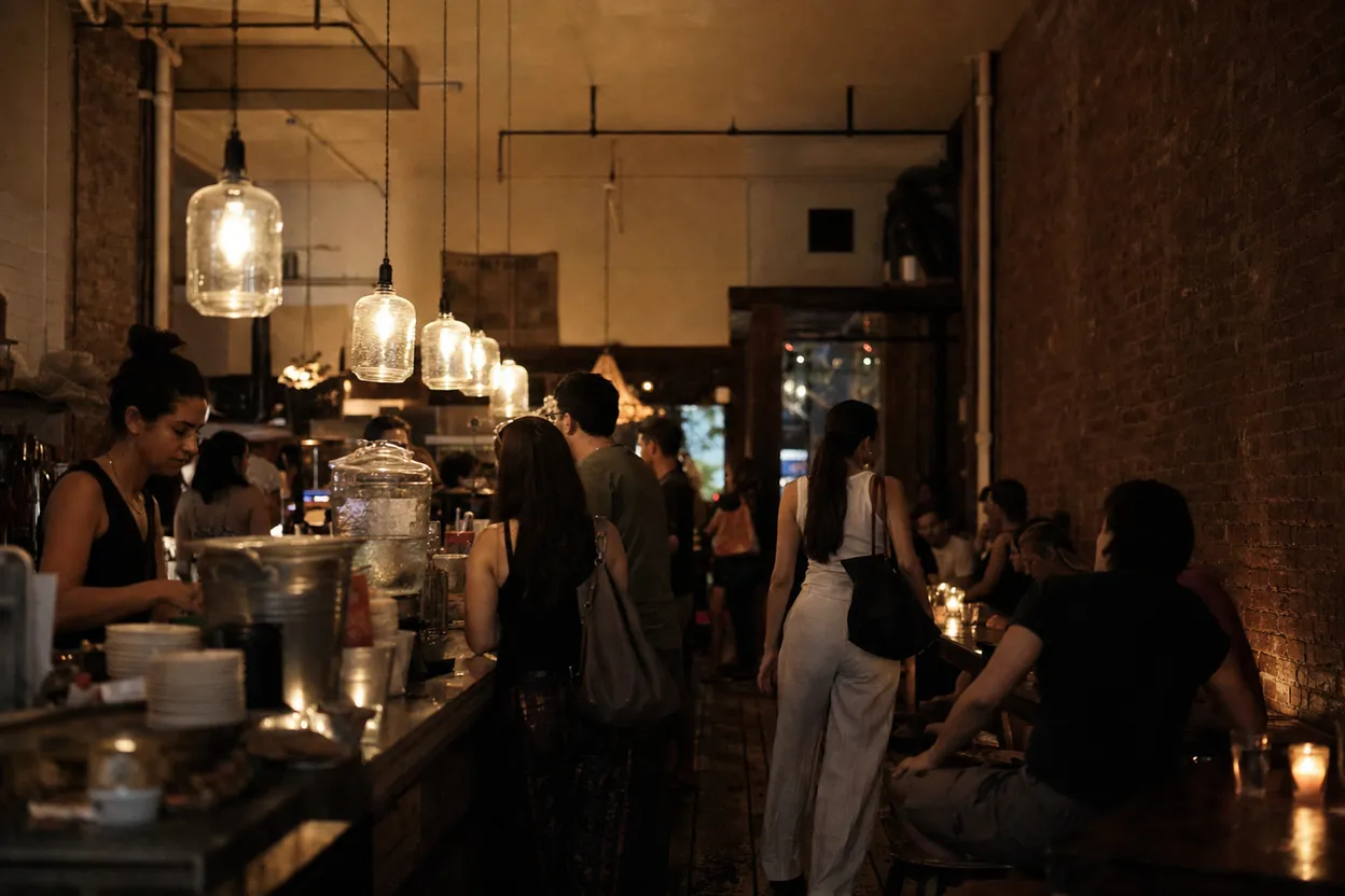 NYC experience scene for Mia's Brooklyn Bakery After Barclays: The Sit-Down Dessert Exit Test