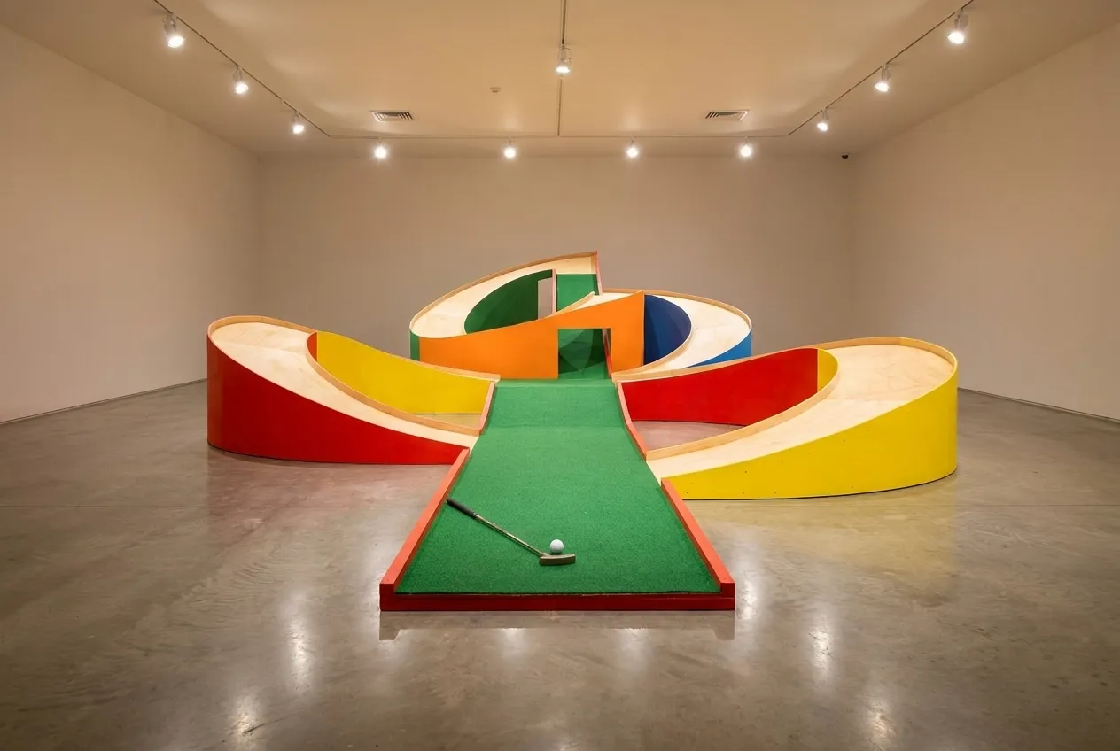 A sculptural miniature golf hole built as an art installation