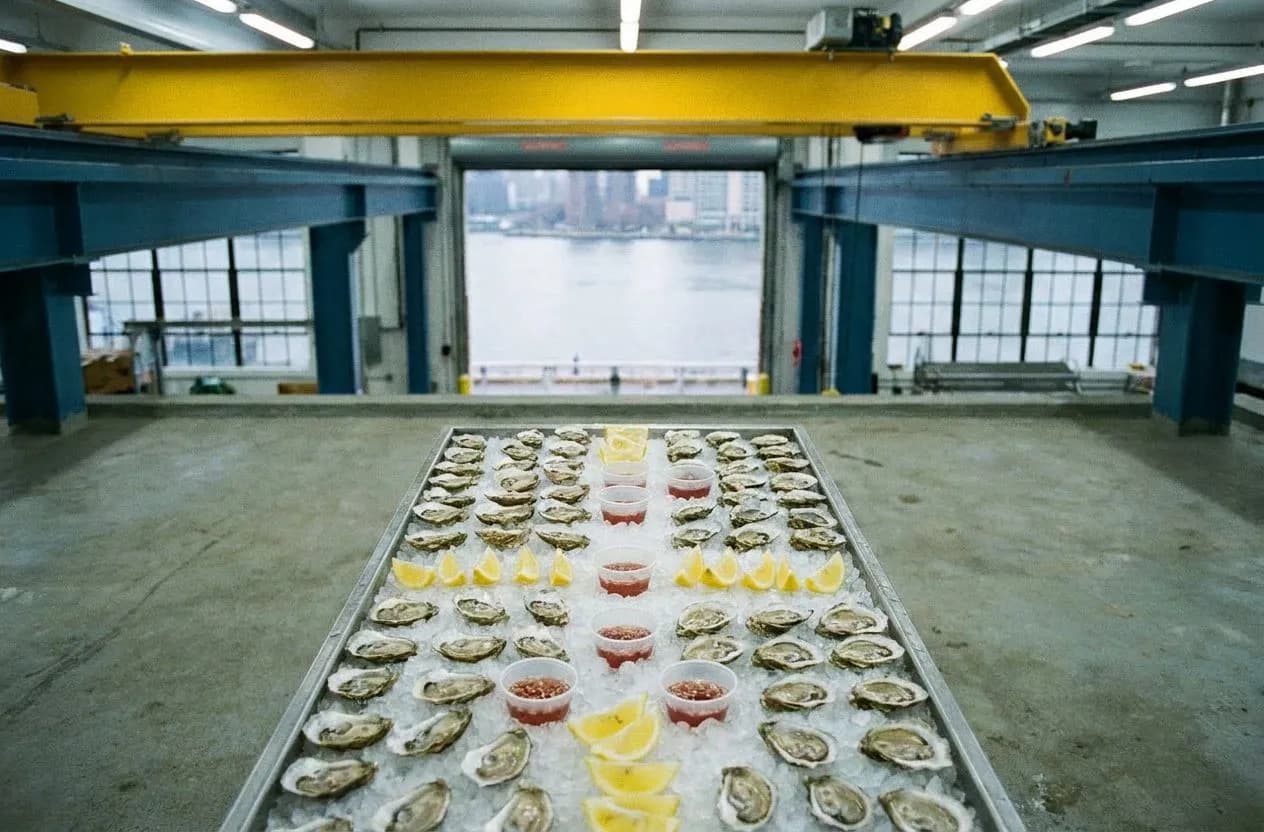 Minnow's waterfront tables when the East River light turns golden