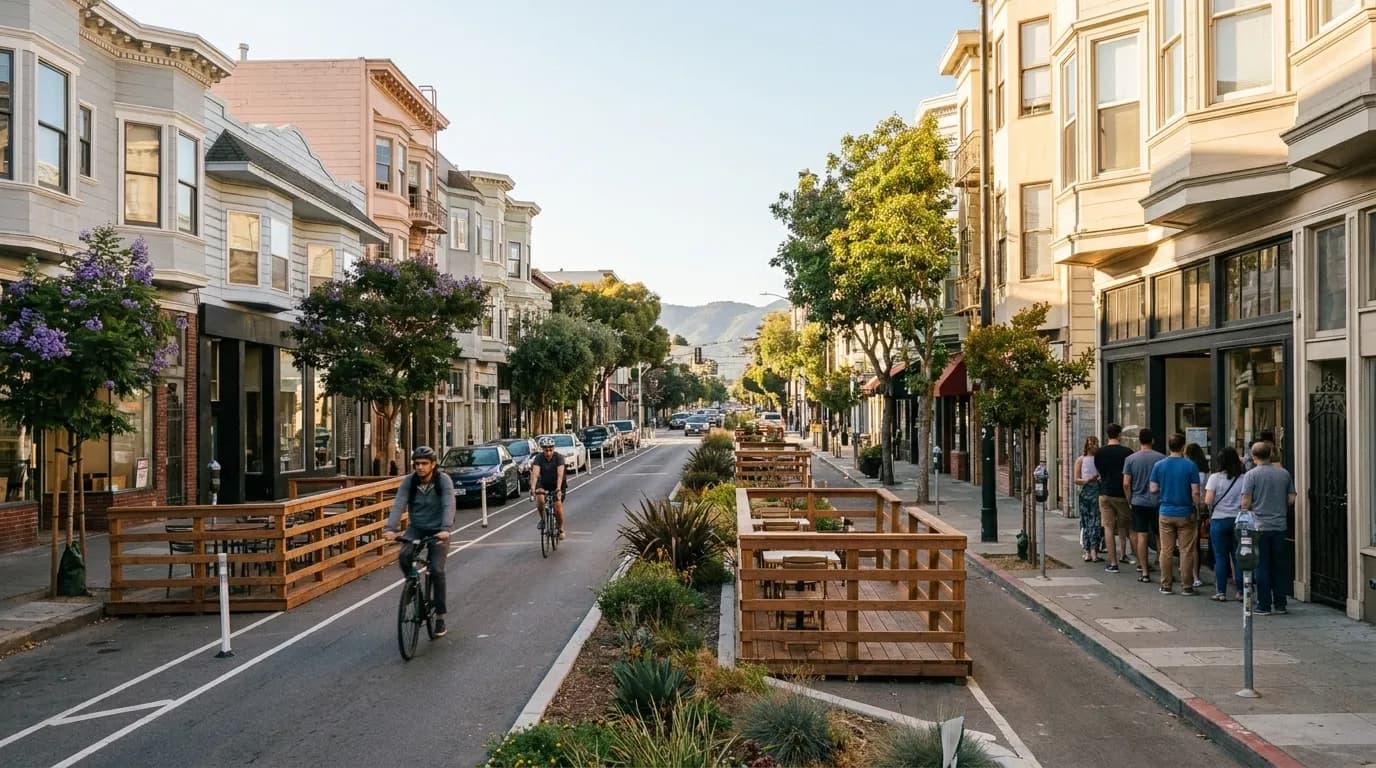 Valencia Street in San Francisco's Mission District in late afternoon light
