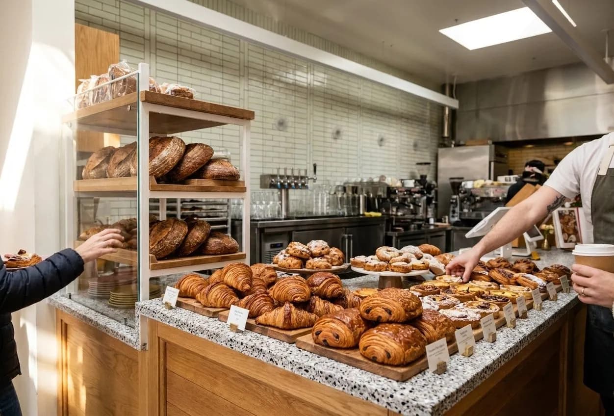 Bakery counter scene at Tartine Bakery in San Francisco
