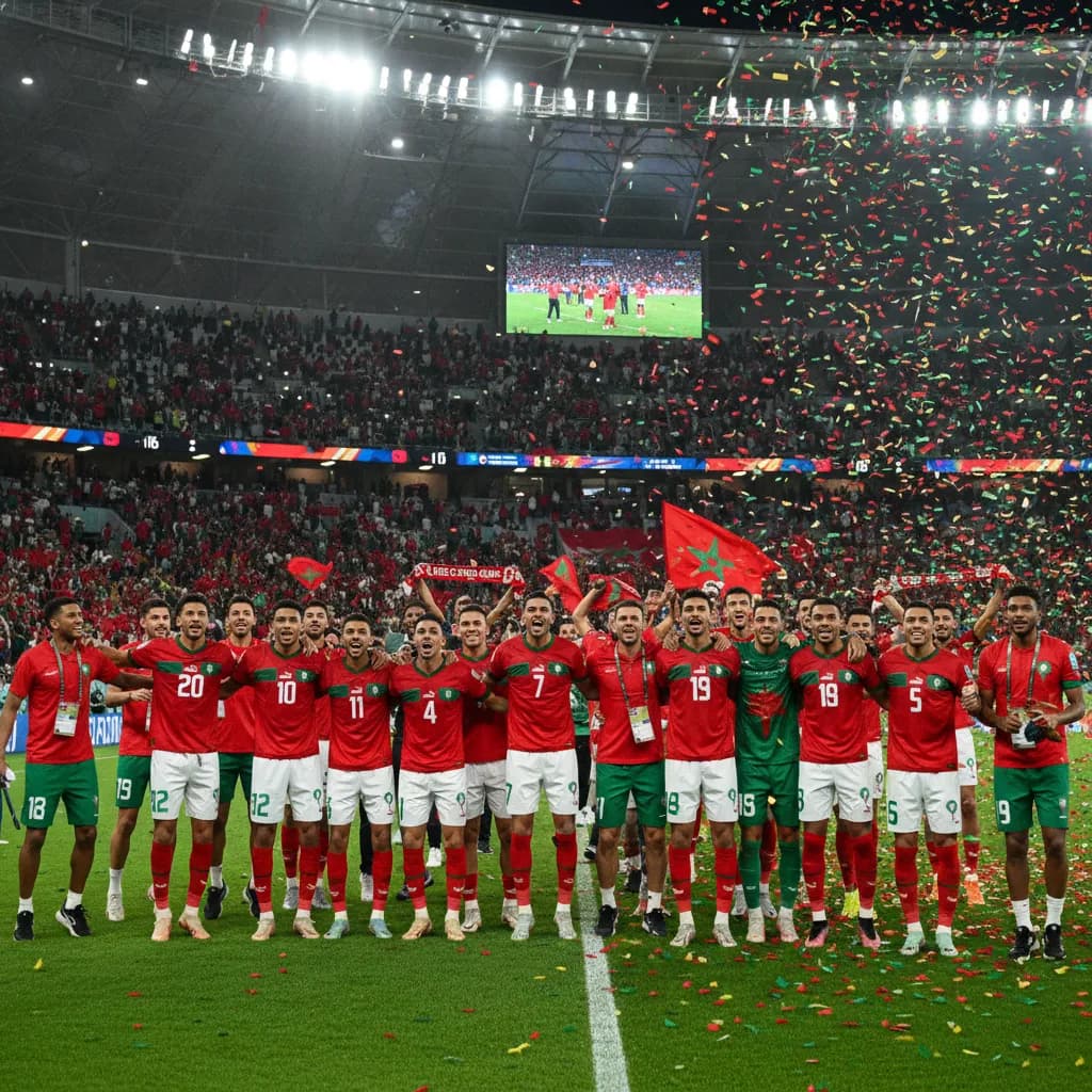 Morocco fans waving flags in a packed Nashville stadium