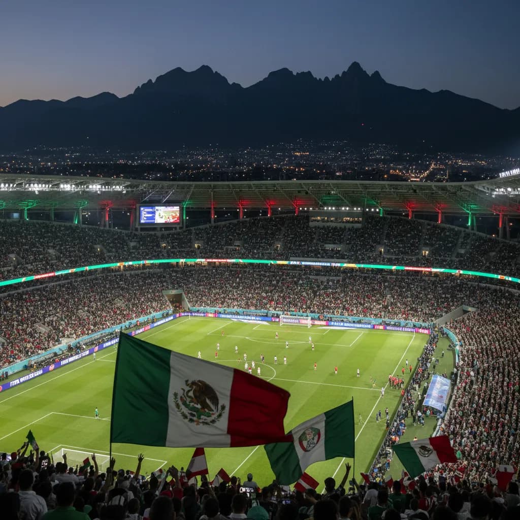 Estadio BBVA in Monterrey lit up for a World Cup 2026 night match