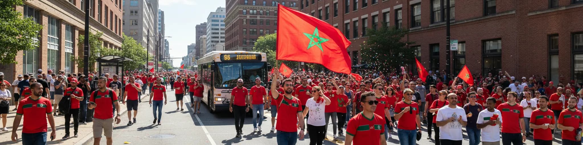 Bright public fan atmosphere for Morocco in Newark