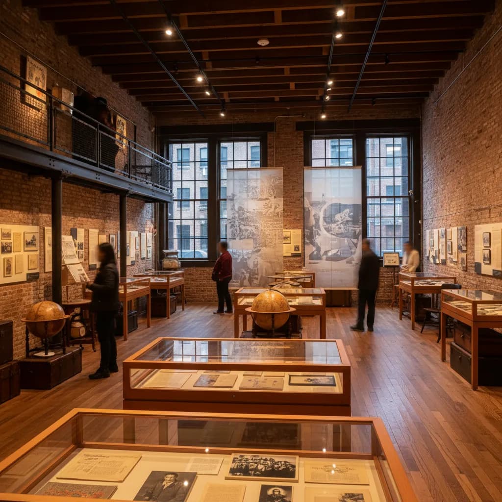 Editorial-style realistic scene inspired by Museum of Chinese in America in New York.