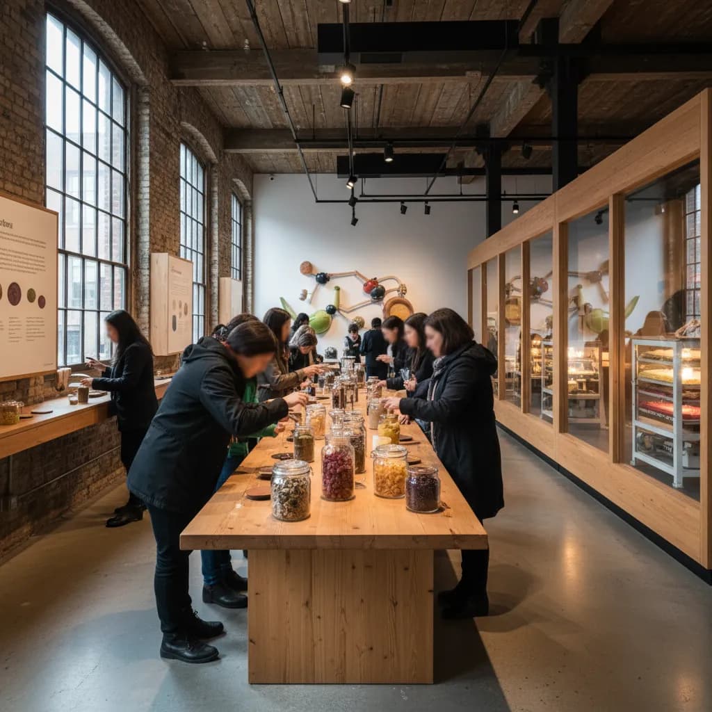 Editorial-style realistic scene inspired by Museum of Food and Drink in New York.