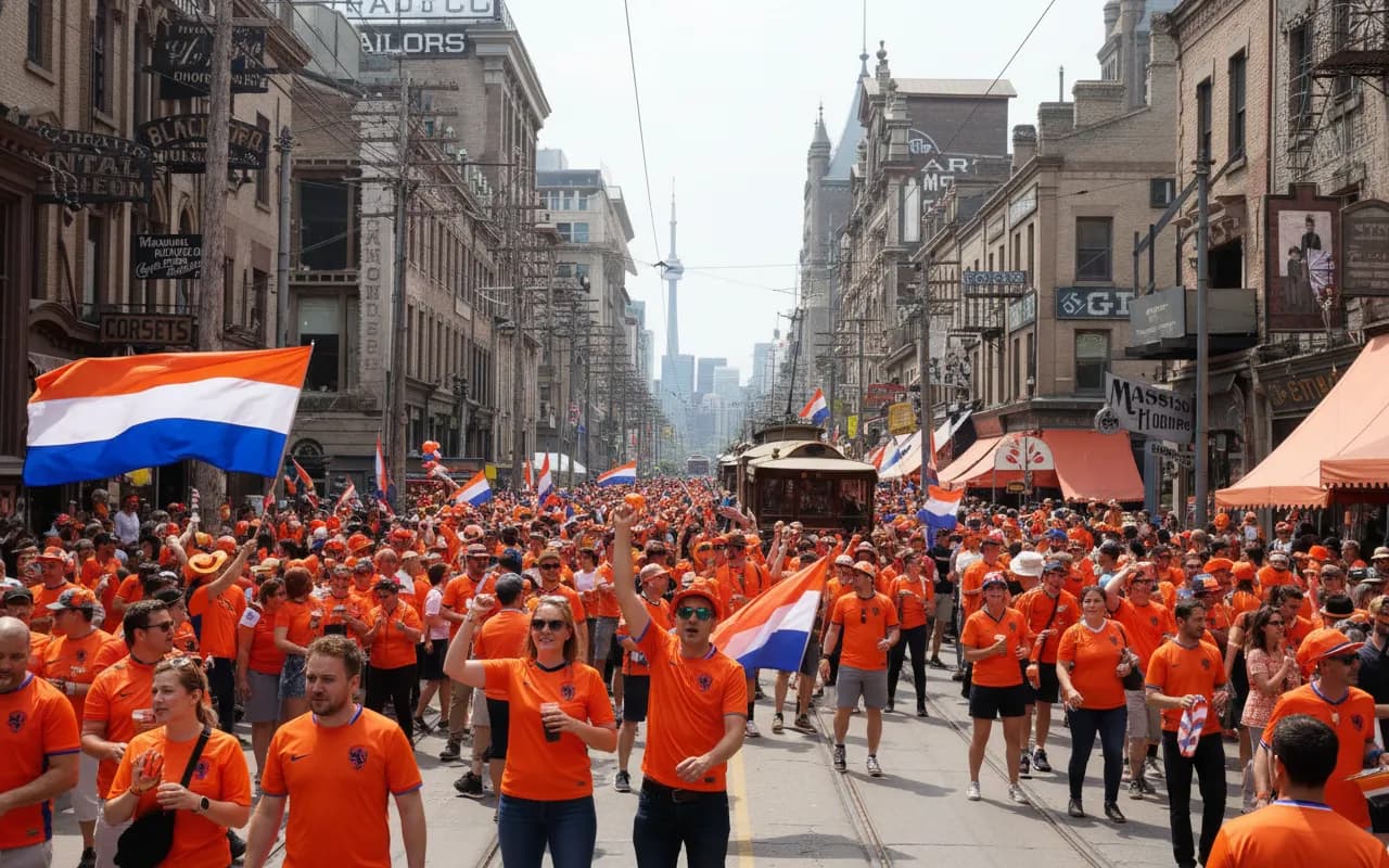 Bright public fan atmosphere for Netherlands in Toronto
