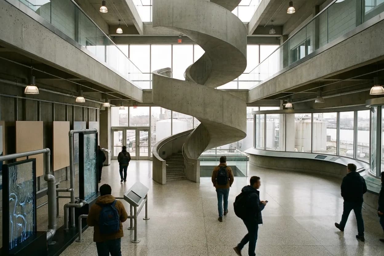 Cover scene for Newtown Creek Wastewater Treatment Plant Visitor Center: The Surprisingly Good Urban-Infrastructure Stop in Greenpoint