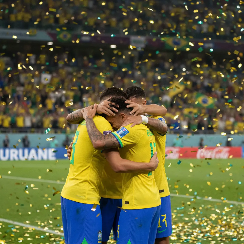Brazil fans waving flags in a packed Los Angeles stadium
