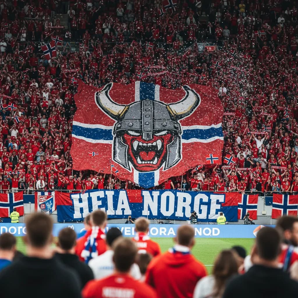 Norwegian fans in red filling Times Square with flags during World Cup 2026
