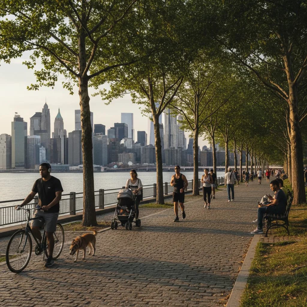 Local NYC route scene for NYC Outdoor Pull-Up Bars and Calisthenics Stations.