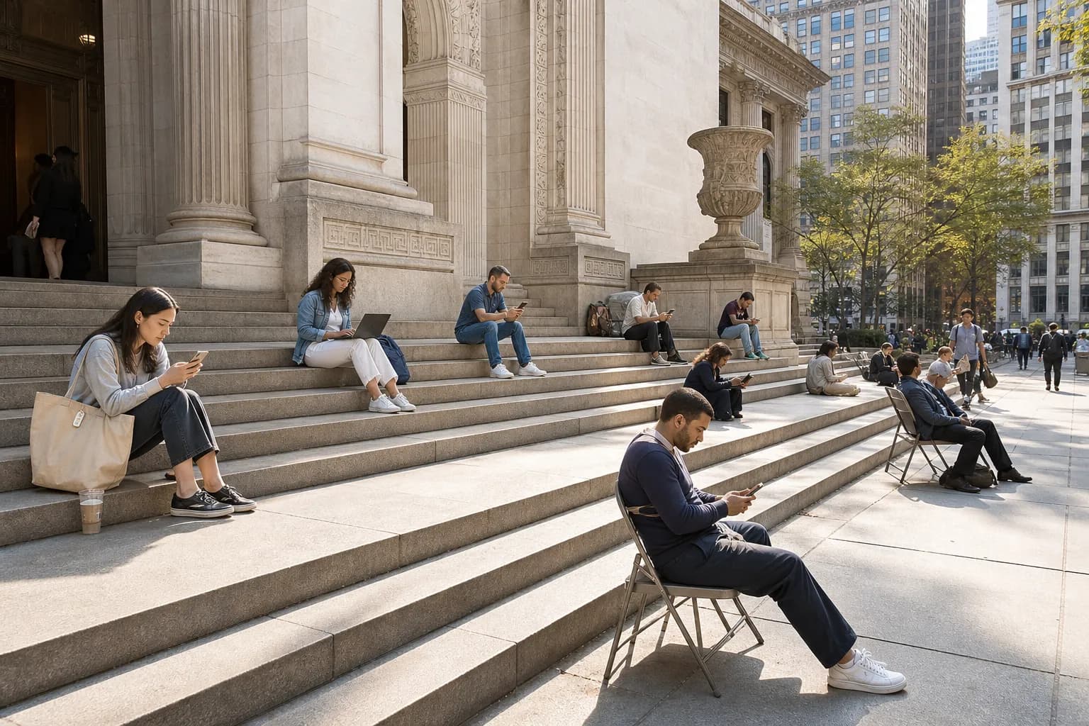 Public library stop used as a Wi-Fi fallback in NYC