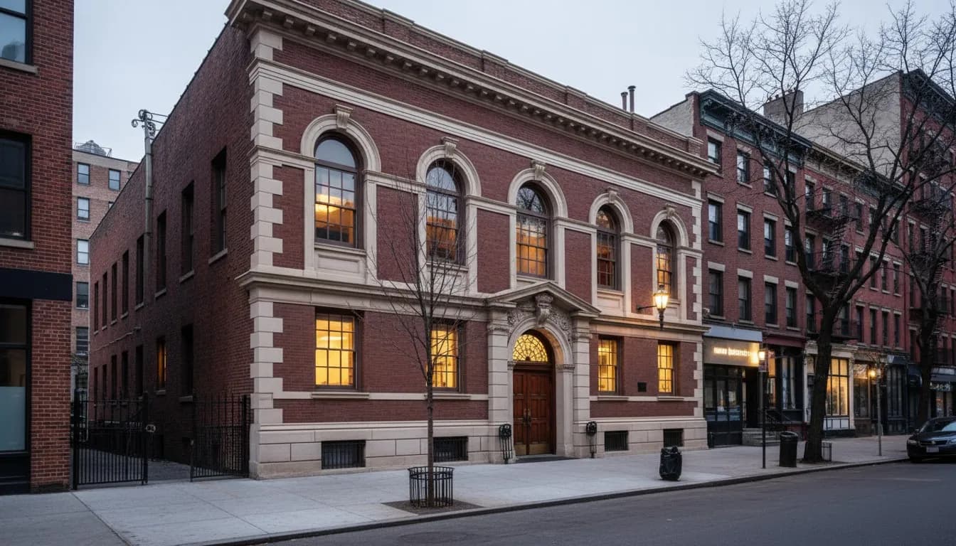 Realistic editorial view of Abrons Arts Center in New York City