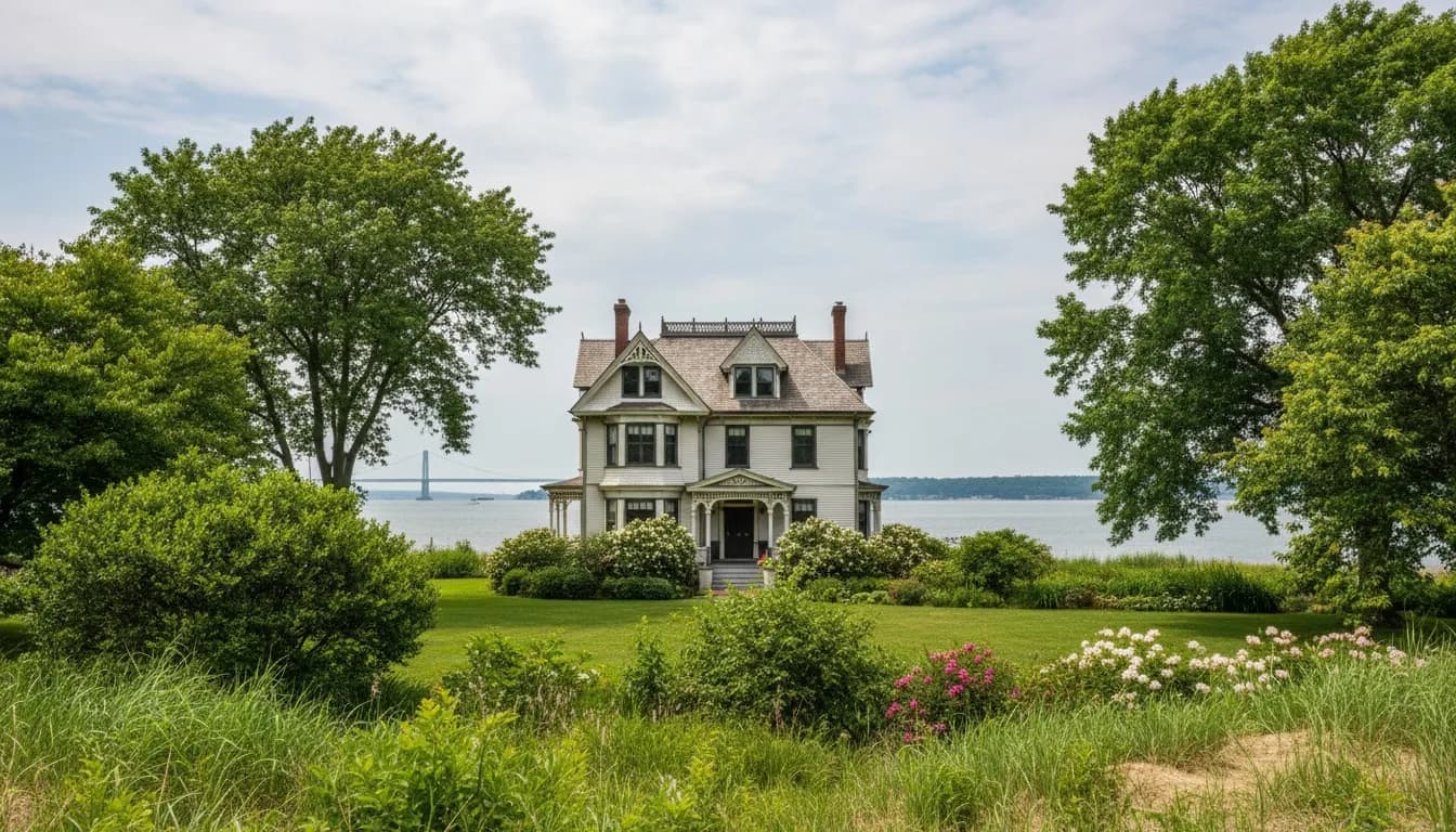 Realistic editorial view of Alice Austen Park Shoreline in New York City