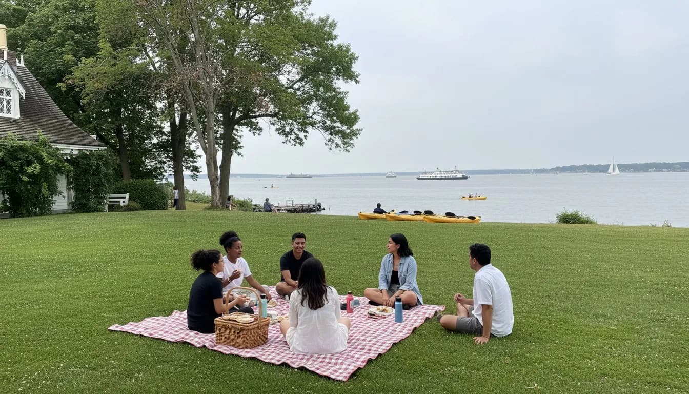 Realistic editorial view of Alice Austen Park Shoreline in New York City