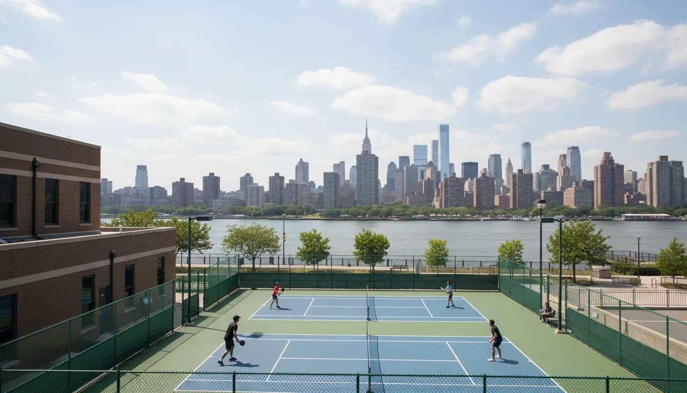 Realistic editorial view of Asser Levy Recreation Center in New York City