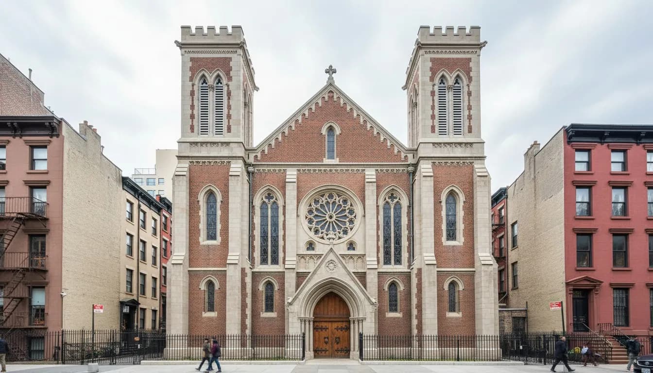 Realistic editorial view of Basilica of St. Patrick’s Old Cathedral Catacombs in New York City