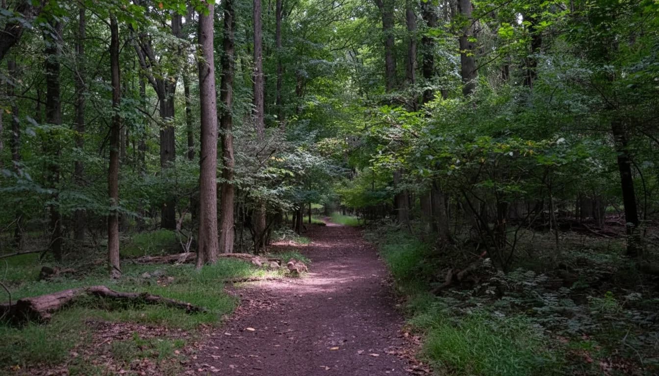 Realistic editorial view of Blood Root Valley Trail in New York City