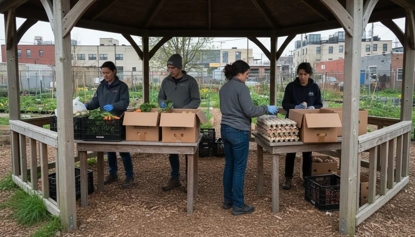 Realistic editorial view of Bushwick City Farm in New York City