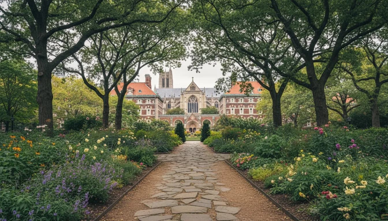 Realistic editorial view of Cathedral of Saint John the Divine Close in New York City