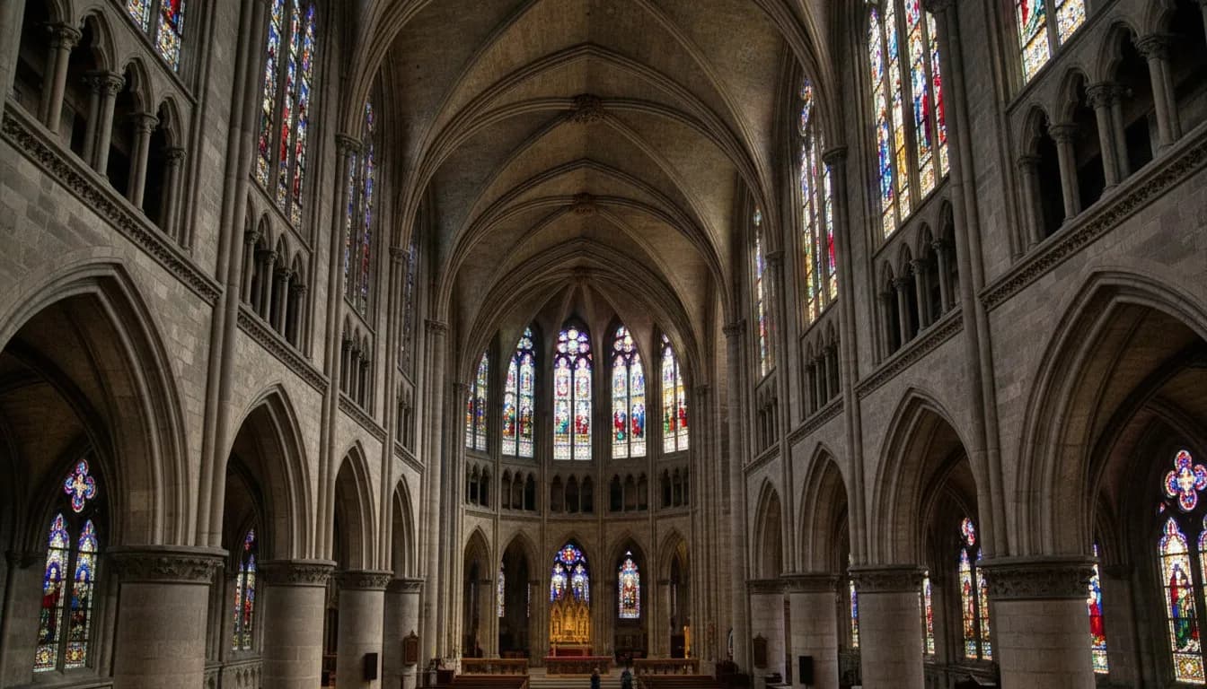 Realistic editorial view of Cathedral of Saint John the Divine Close in New York City