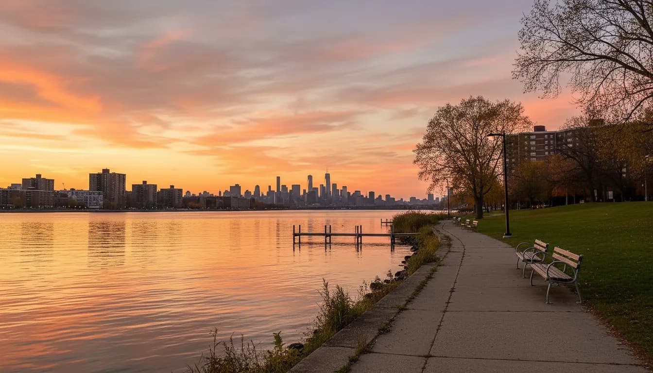 Realistic editorial view of Clason Point Park in New York City