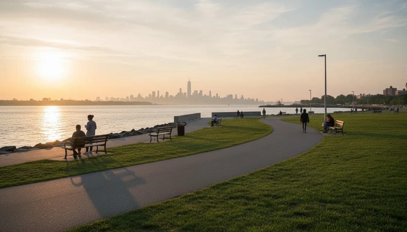 Realistic editorial view of Clason Point Park in New York City