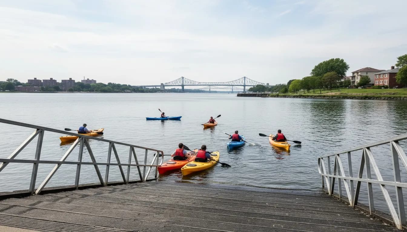 Realistic editorial view of Clason Point Park in New York City