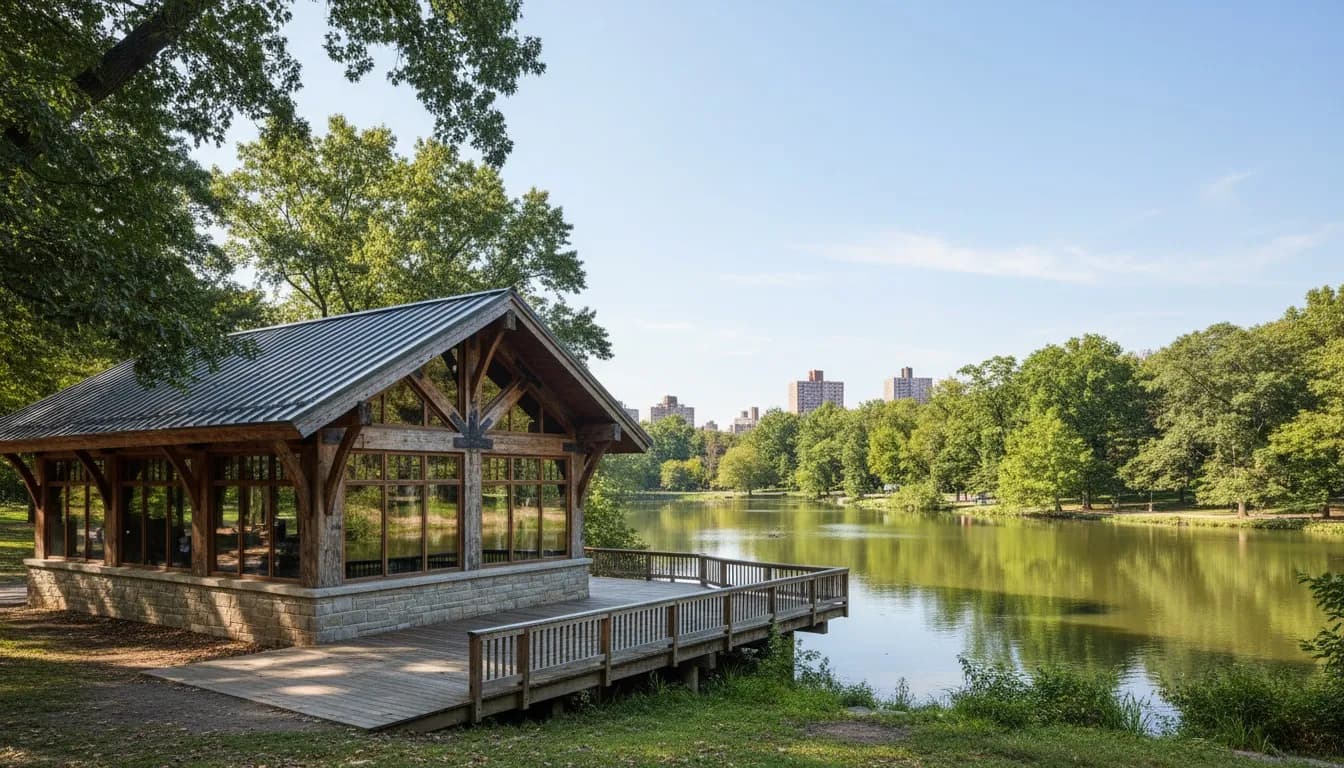 Realistic editorial view of Crotona Nature Center in New York City