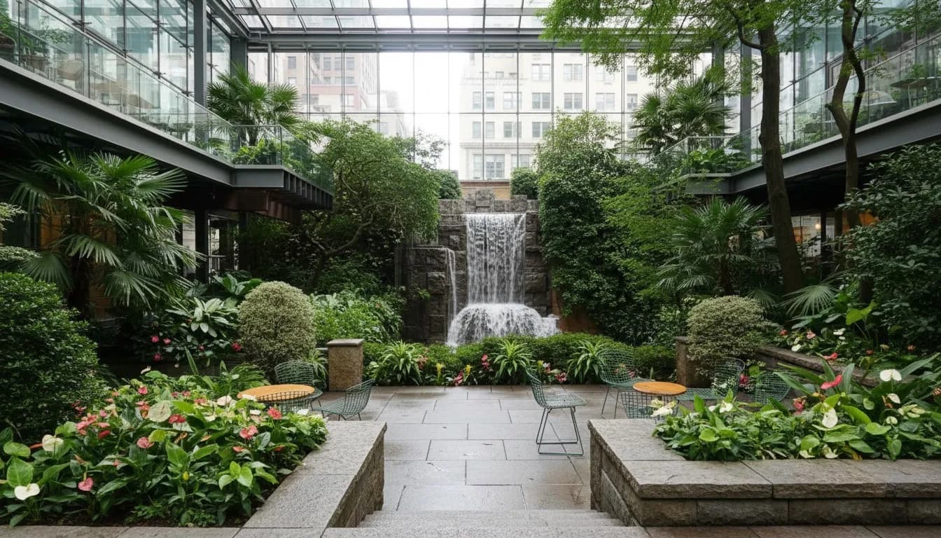 Realistic editorial view of Ford Foundation Atrium Garden in New York City