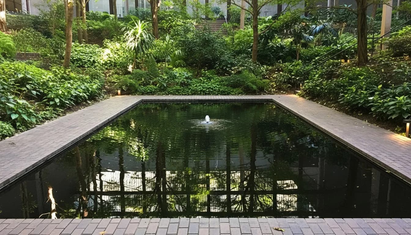 Realistic editorial view of Ford Foundation Atrium Garden in New York City
