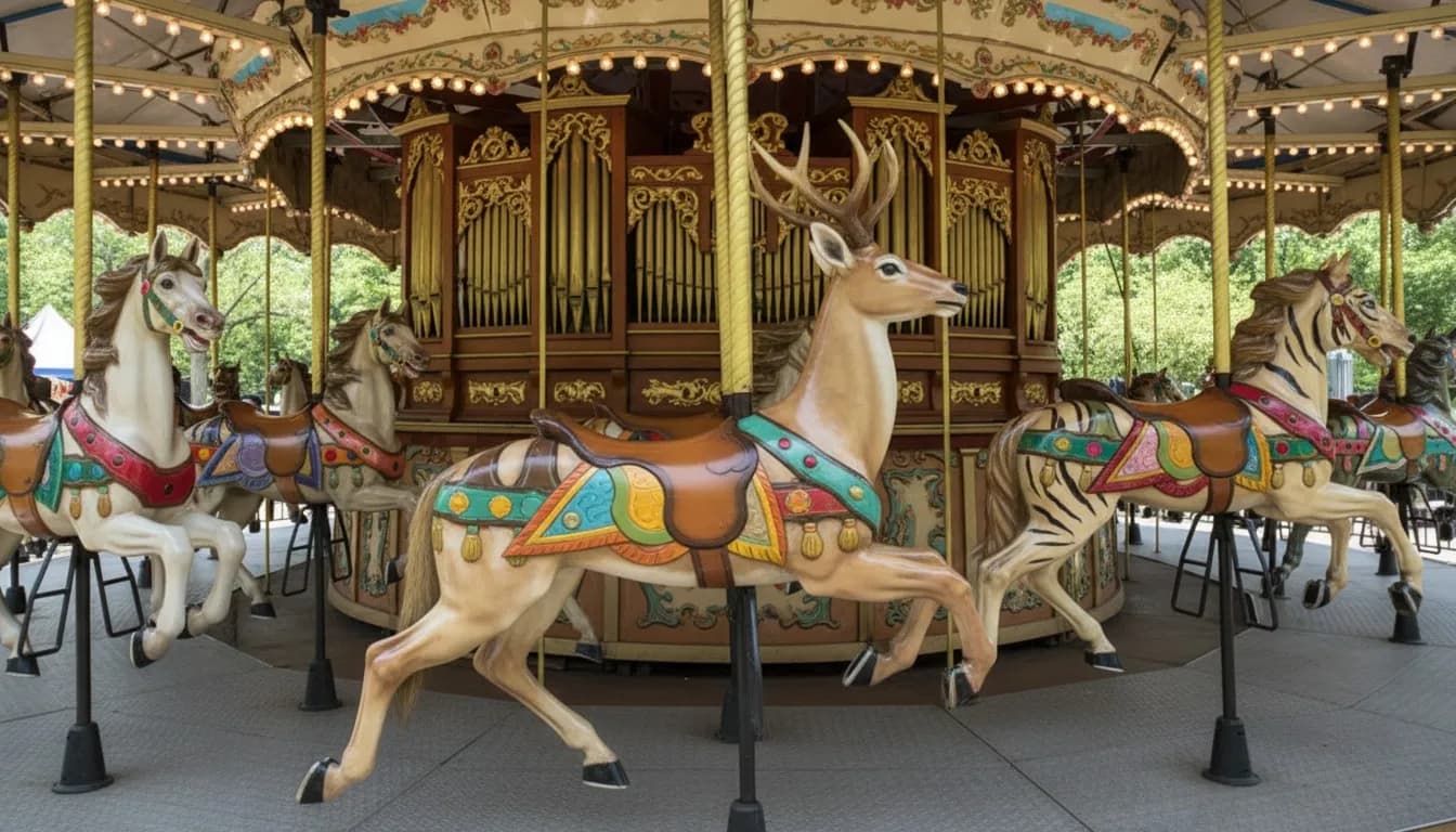 Realistic editorial view of Forest Park Carousel in New York City