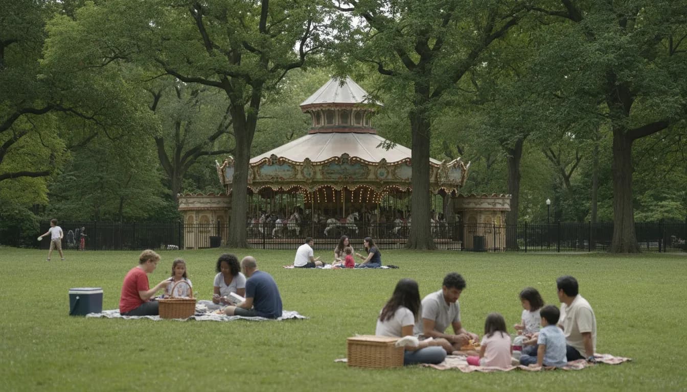 Realistic editorial view of Forest Park Carousel in New York City