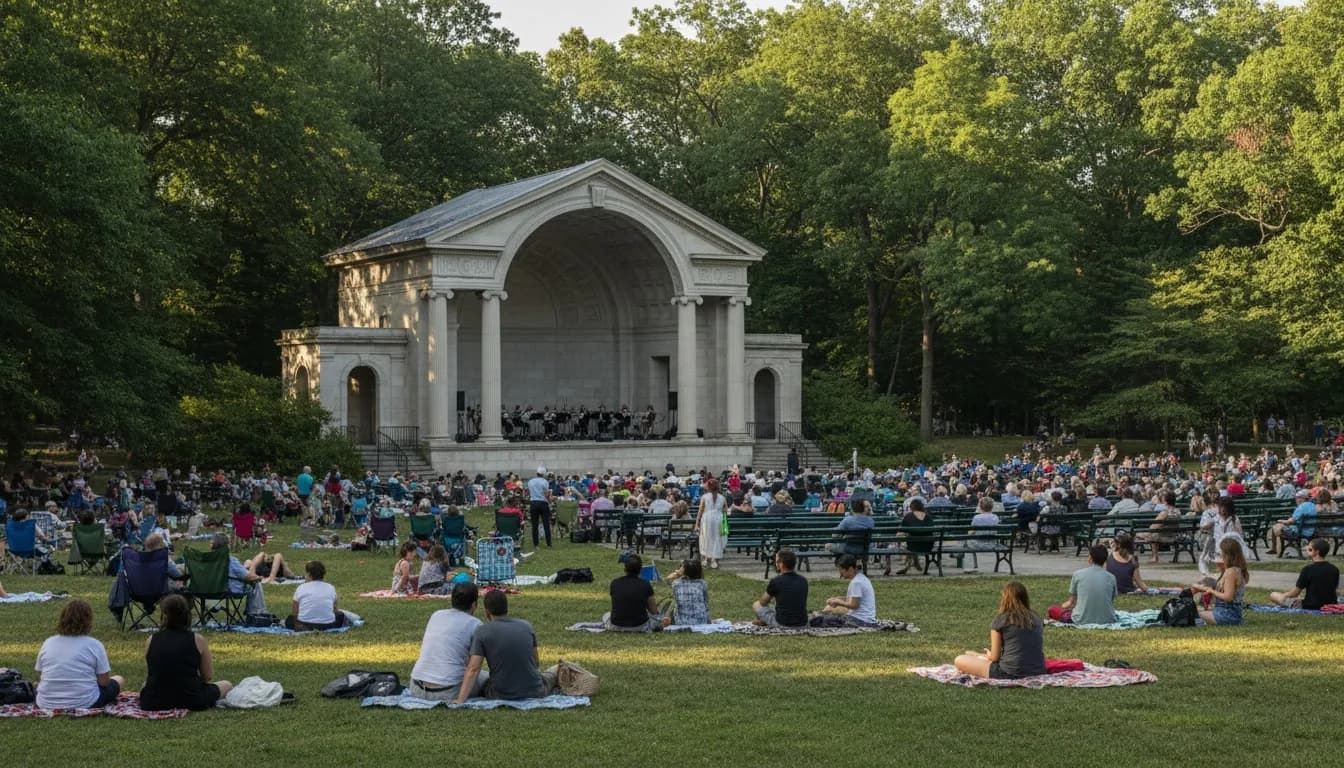 Realistic editorial view of George Seuffert, Sr. Bandshell in New York City