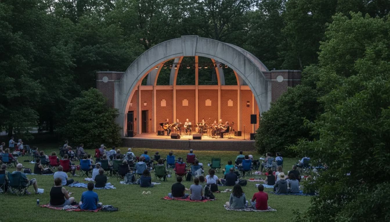 Realistic editorial view of George Seuffert, Sr. Bandshell in New York City