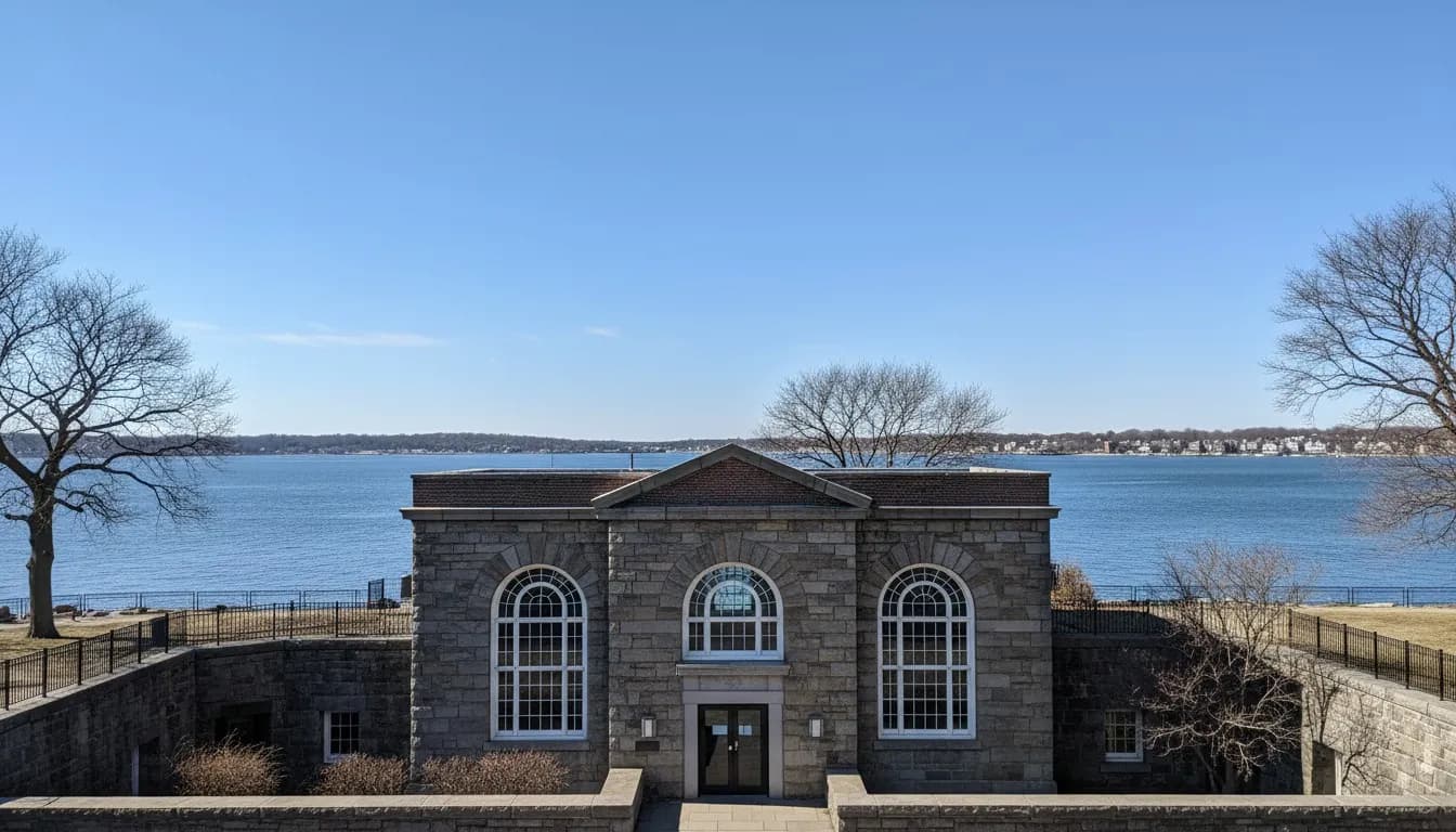 Realistic editorial view of Fort Totten Visitor Center in New York City