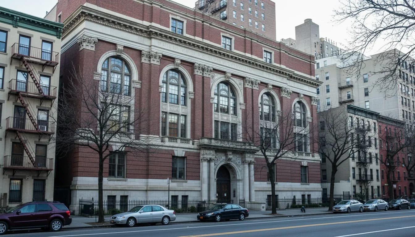 Realistic editorial view of Fort Washington Avenue Armory in New York City