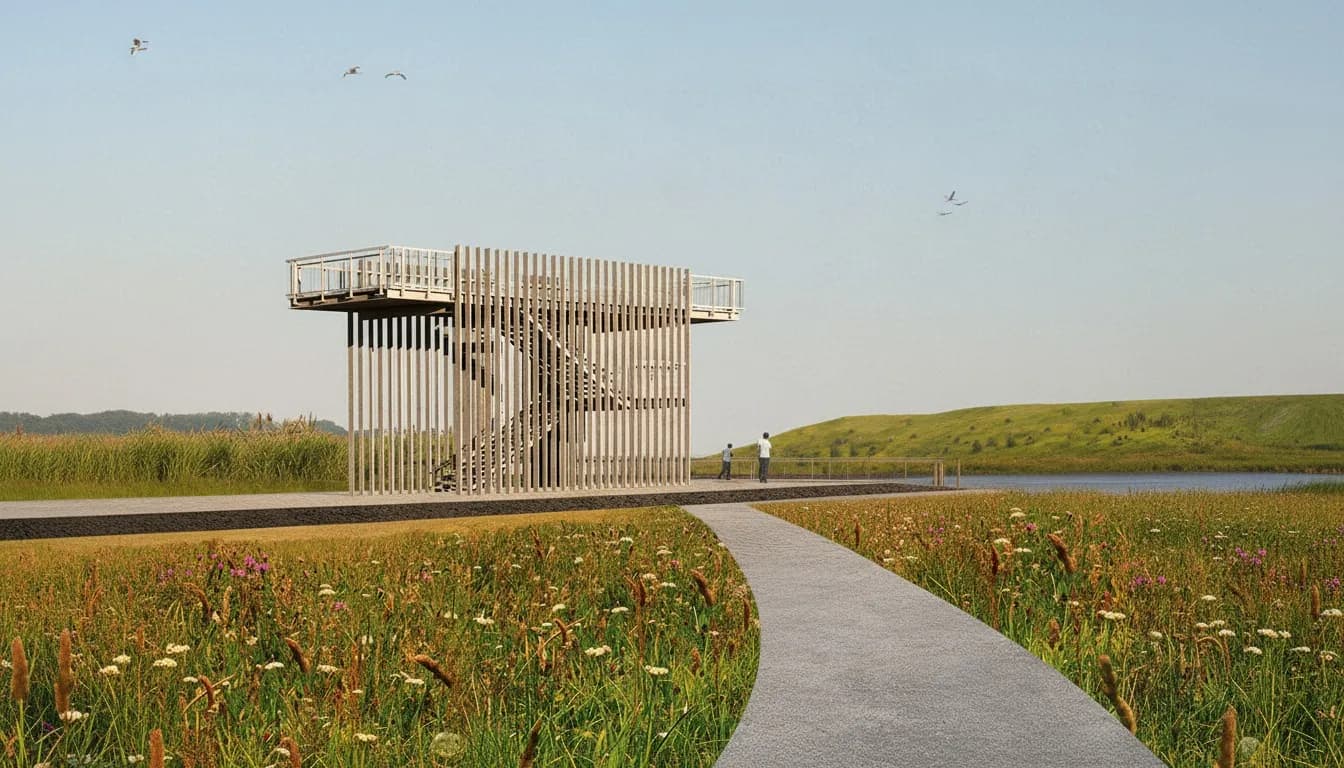 Realistic editorial view of Freshkills Park North Park East in New York City